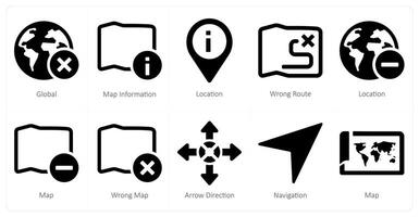 ein einstellen von 10 Navigation Symbole wie global, Karte Information, Ort vektor