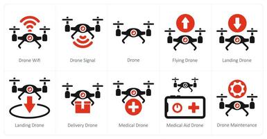 en uppsättning av 10 Drönare ikoner som Drönare wifi, Drönare signal, Drönare vektor