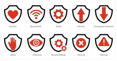 en uppsättning av 10 säkerhet ikoner som favorit, säkrad wifi, skydda, säkerhet vektor