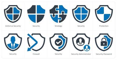 ein einstellen von 10 Sicherheit Symbole wie Antivirus Sicherheit, Sicherheit, Strategie vektor
