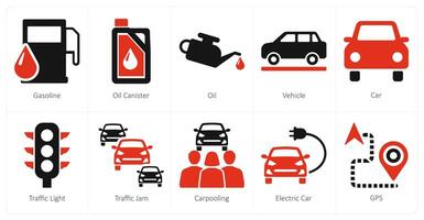 en uppsättning av 10 bil ikoner som bensin, olja burk, olja vektor