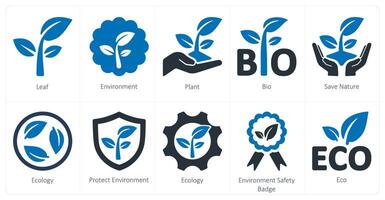 ein einstellen von 10 Ökologie Symbole wie Blatt, Umfeld, Pflanze vektor