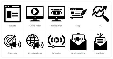 ein einstellen von 10 Digital Marketing Symbole wie Webseite, seo, online Geschäft vektor
