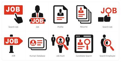 en uppsättning av 10 mänsklig resurs ikoner som Sök jobb, jobb, profil vektor