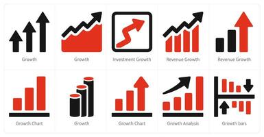 en uppsättning av 10 diagram och rapporter och rapporter ikoner som tillväxt, investering tillväxt, inkomst tillväxt vektor