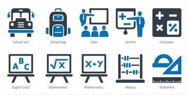 ein einstellen von 10 Schule und Bildung Symbole wie Schule Lieferwagen, Schule Tasche, Klasse vektor