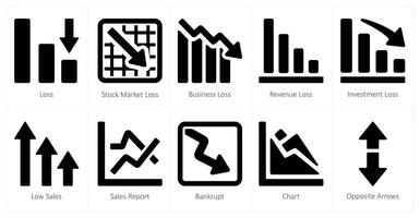 en uppsättning av 10 diagram och rapporter ikoner som förlust, stock marknadsföra förlust, företag förlust vektor
