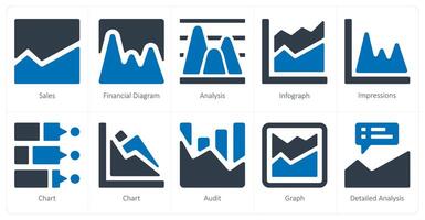 en uppsättning av 10 diagram och rapporter ikoner som försäljning, finansiell diagram, analys vektor