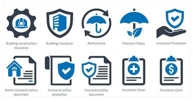ein einstellen von 10 Versicherung Symbole wie Gebäude Konstruktion Versicherung, Gebäude Versicherung, Rückversicherung vektor