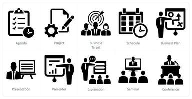 ein einstellen von 10 Geschäft Präsentation Symbole wie Agenda, Projekt, Geschäft Ziel vektor