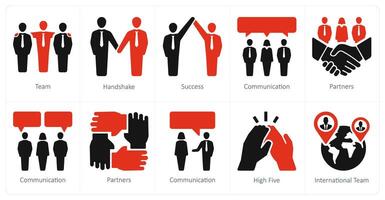 ein einstellen von 10 Zusammenarbeit Symbole wie Team, Handschlag, Erfolg vektor