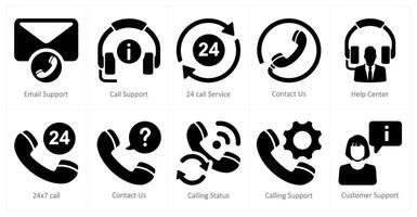 ein einstellen von 10 Kunde Unterstützung Symbole wie Email Unterstützung, Anruf Unterstützung, 24 Anruf Bedienung vektor
