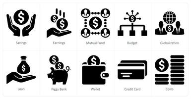 ein einstellen von 10 Finanzen Symbole wie Ersparnisse, Verdienste, gegenseitig Mittel vektor
