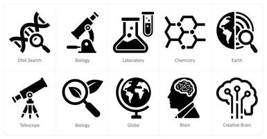 en uppsättning av 10 skola och utbildning ikoner som dna Sök, biologi, laboratorium vektor