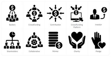 en uppsättning av 10 crowdfunding ikoner som stödjare, crowdfunding, bidrag vektor