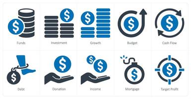 en uppsättning av 10 finansiera ikoner som medel, investering, tillväxt vektor