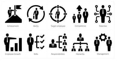 en uppsättning av 10 mänsklig Resurser ikoner som prestation, förmåga, mål anställd vektor