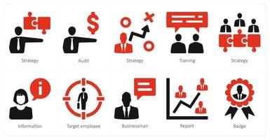en uppsättning av 10 mänsklig resurs ikoner som strategi, granska, strategi vektor