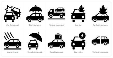 en uppsättning av 10 försäkring ikoner som bil olycklig, bil försäkring, bogsering försäkring vektor