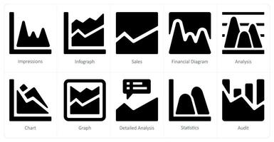 ein einstellen von 10 Diagramme und Berichte Symbole wie Eindrücke, Infografik, Der Umsatz vektor