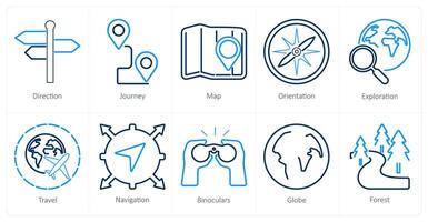 en uppsättning av 10 äventyr ikoner som riktning, resa, Karta vektor