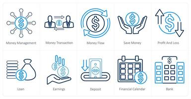ein einstellen von 10 Buchhaltung Symbole wie Geld Management, Geld Transaktion, Geld fließen vektor