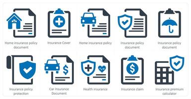 en uppsättning av 10 försäkring ikoner som Hem försäkring politik dokumentera, försäkring omslag, Hem försäkring politik vektor