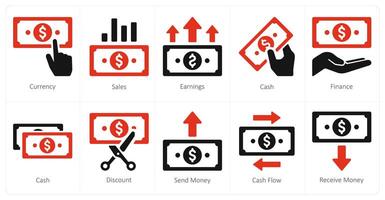 en uppsättning av 10 finansiera ikoner som valuta, försäljning, förtjänst vektor