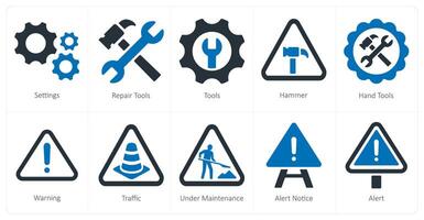 en uppsättning av 10 under konstruktion ikoner som inställningar, reparera verktyg, verktyg vektor