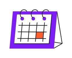 hand dragen söt illustration av kalender med markerad datum. platt tidtabell eller schema sida i färgad klotter stil. planera eller tid förvaltning ikon. händelse deadline. isolerat på vit. vektor