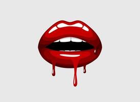 rot tropft Mädchen Lippen. Frau Blutung sexy rot Mund. schmelzen Kuss mit Lippenstift, Glanz. Valentinstag, Mütter Tag Logo. vektor