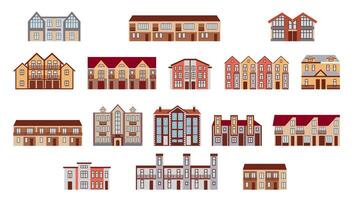 einstellen mit Doppelhaushälften und Reihenhäuser Symbole , modern Land Häuser. vektor