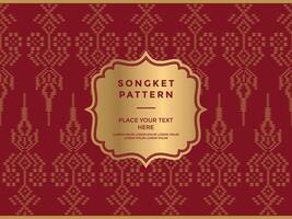 songket batik mönster bakgrund med en dekorativ ram och en plats för text vektor