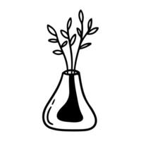 Blume im Vase Gekritzel Illustration mit Blumen- Strauß. Hand gezeichnet süß Linie Kunst Pflanzen im Innere. dünn linear Zeichnung zum Färbung vektor