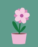 söt rosa blomma med kronblad i en rosa pott på grön bakgrund vektor