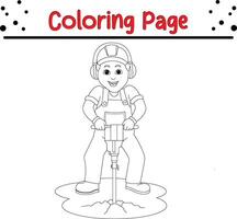 Konstruktion Arbeiter Presslufthammer Bohren Färbung Buch Seite zum Kinder vektor