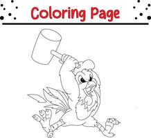 arg tupp med trä- hammare färg bok sida för barn. vektor