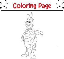 söt bi superhjälte kostym färg bok sida för barn vektor
