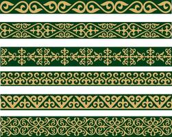 einstellen von Gold und Grün nahtlos kazakh National Ornament. ethnisch Muster von das Nomaden Völker von das großartig Steppe, das Türken. Grenze, Rahmen Mongolen, Kirgisen, Burjaten, Kalmücken. vektor