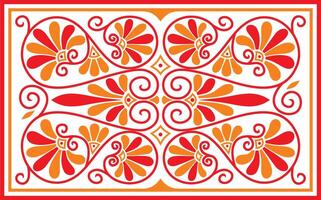 rot und Orange farbig Platz Ornament von uralt Griechenland. klassisch Fliese Muster von das römisch Reich vektor