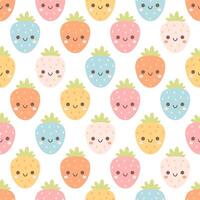 sömlös mönster med söt tecknad serie jordgubb tecken. frukt sömlös mönster vektor