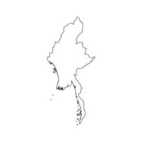 isolerat förenklad illustration ikon med svart linje silhuett av myanmar Karta. vit bakgrund vektor