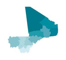 isoliert Illustration von vereinfacht administrative Karte von Mali. Grenzen von das Regionen. bunt Blau khaki Silhouetten. vektor