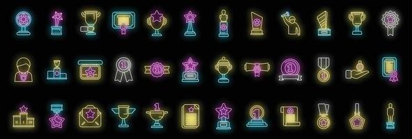 vinnare utdelning ikoner uppsättning neon vektor