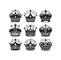 Könige Krone Symbol einstellen Illustration Silhouette Stil vektor