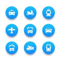 Passagier Transport Symbole Satz, Bus, U-Bahn, Straßenbahn, Zug, Taxi, Auto, Flugzeug, Taxi, Schiff, Öffentlichkeit Transport Zeichen vektor