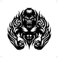 gorilla i modern stam- tatuering, abstrakt linje konst av djur, minimalistisk kontur. vektor