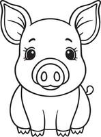 Schwein Karikatur Charakter, süß Linien und bunt Färbung Seiten. vektor
