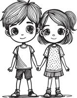 ein Junge und ein Mädchen sind halten Hände vektor