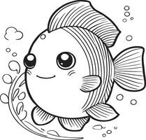 süß Karikatur Charakter Fisch mit Linien und bunt Färbung Seiten. vektor
